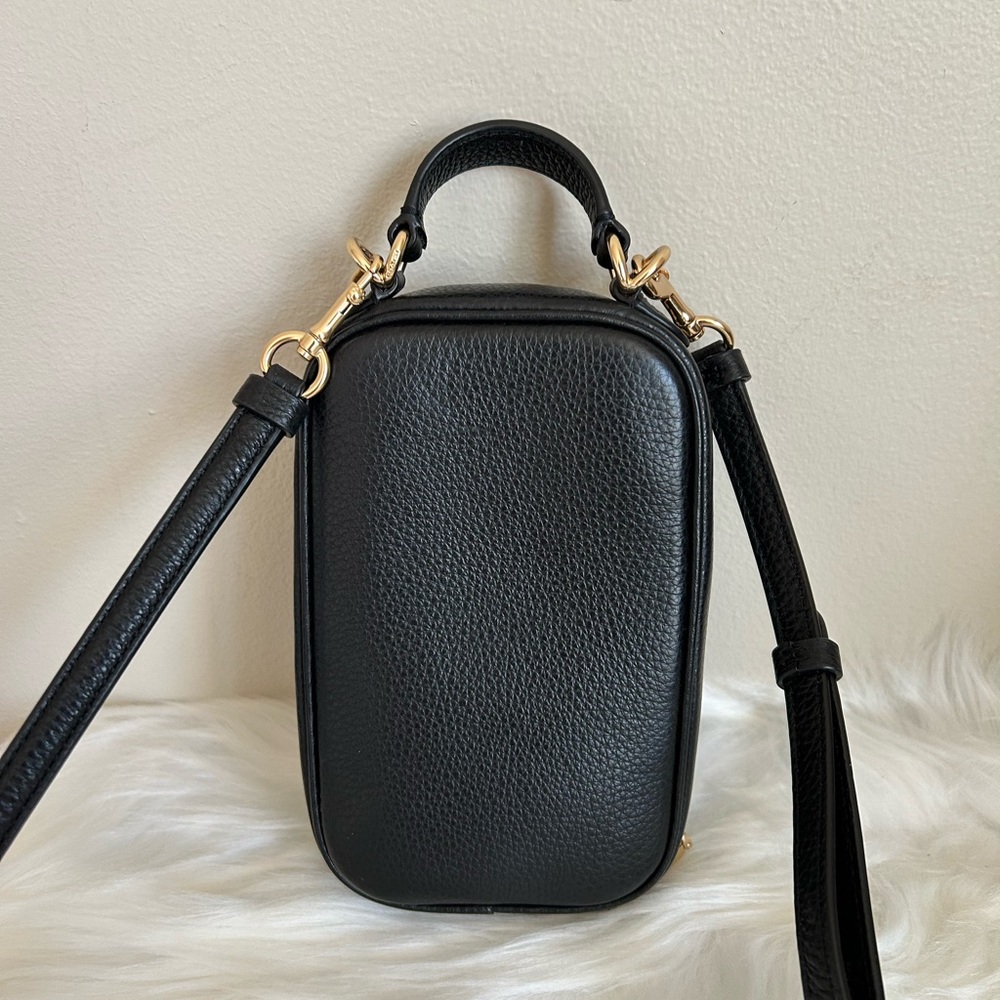 Coach Eva Phone Crossbody Black Pebbled Leather Bag Excellent - Picture 2 of 8